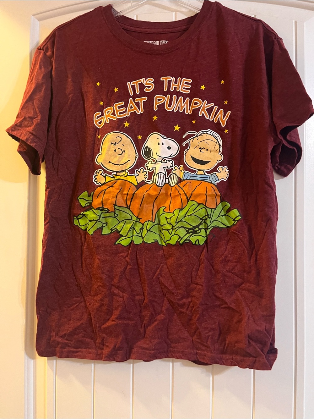 Women’s Peanuts Maroon 'It's The Great Pumpkin' Short Sleeve Graphic Tee